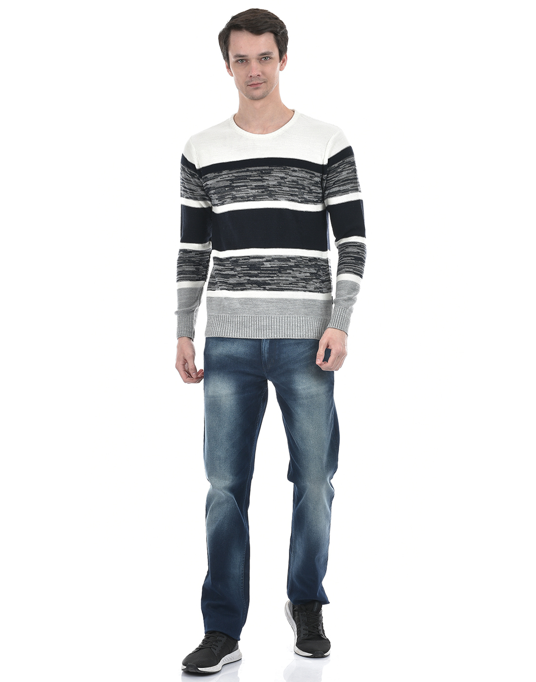 Numero Uno Men Striped Grey Sweater
